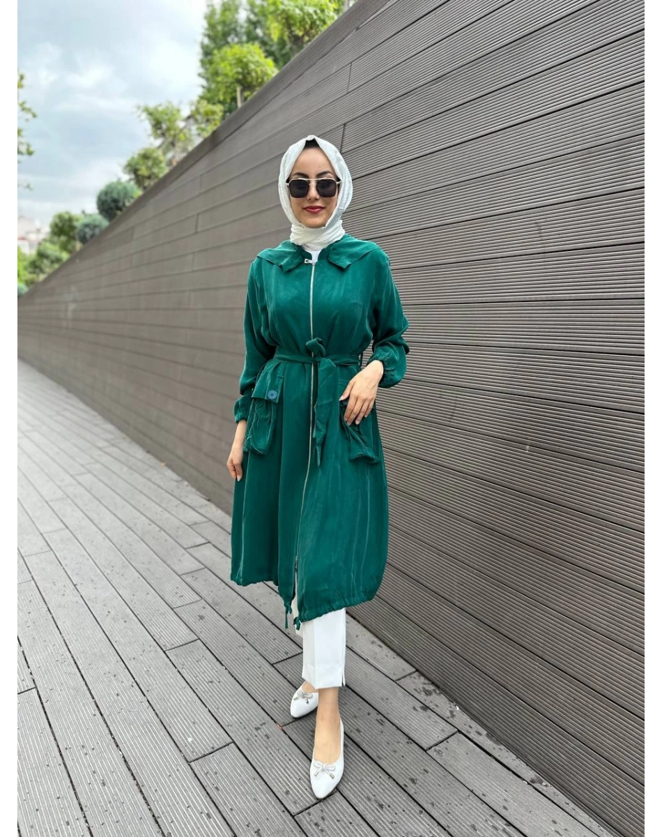 Misswhence 35410 Yeşil İpek Ara Boy İpek Kap