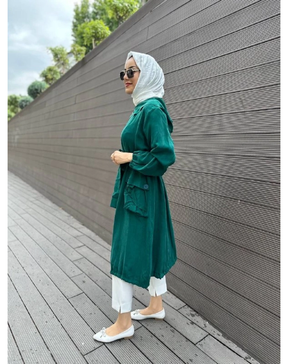 Misswhence 35410 Yeşil İpek Ara Boy İpek Kap