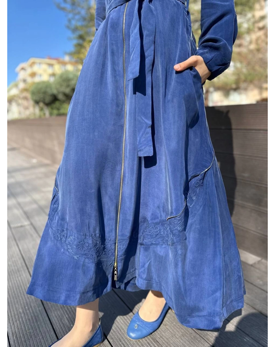 Misswhence 35500 İndigo Fermuar Ve Desenli Ferace