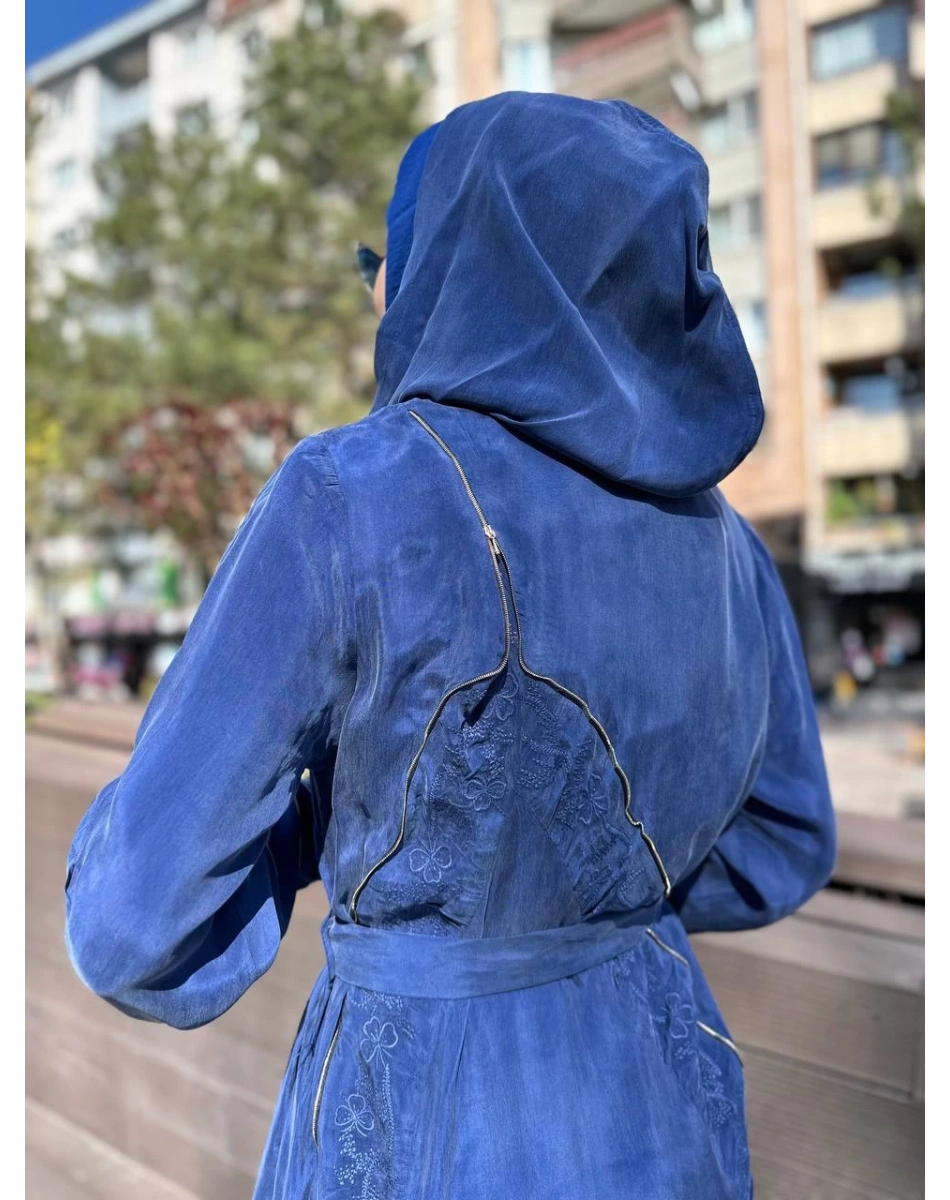 Misswhence 35500 İndigo Fermuar Ve Desenli Ferace