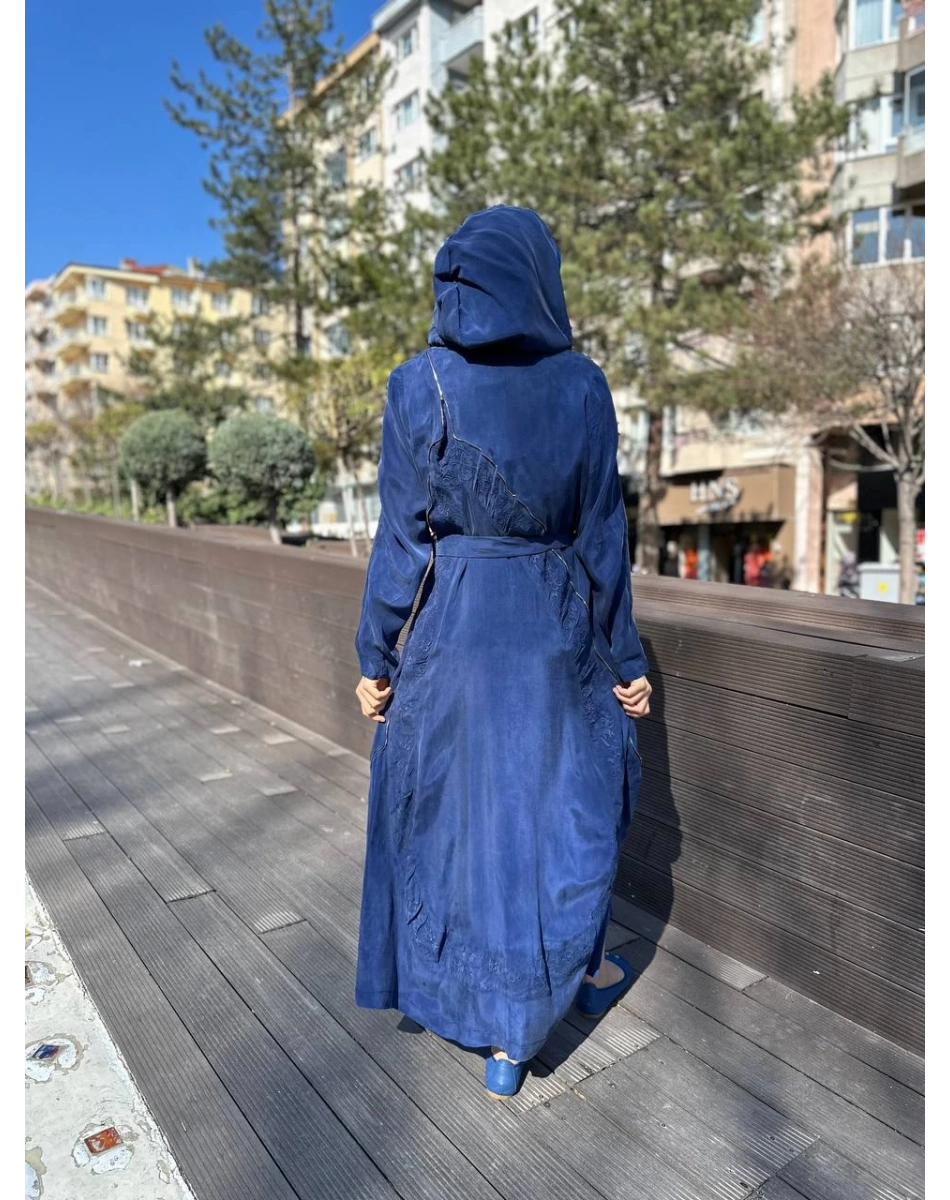 Misswhence 35500 İndigo Fermuar Ve Desenli Ferace