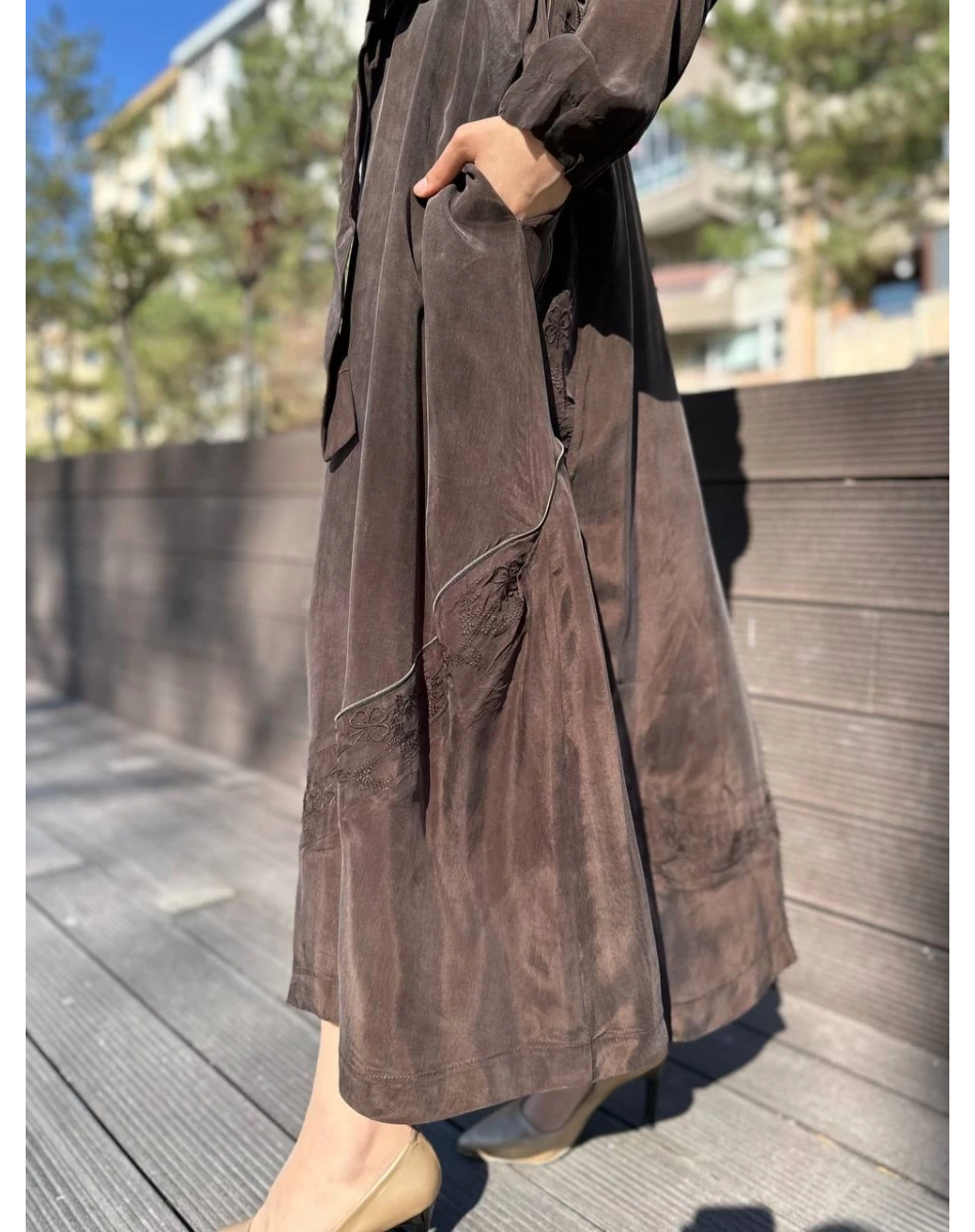 Misswhence 35500 Kahverengi Fermuar Ve Desenli Ferace