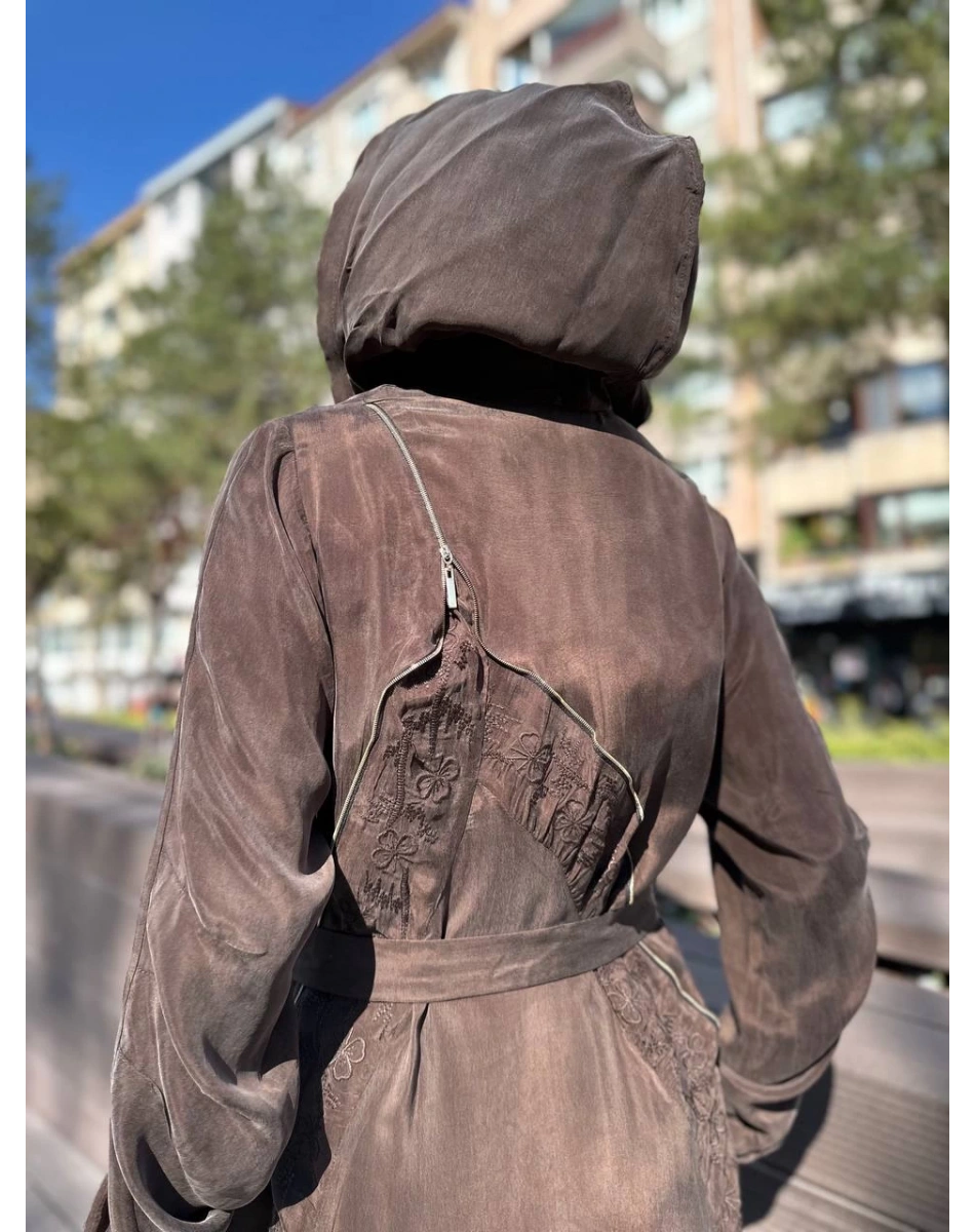 Misswhence 35500 Kahverengi Fermuar Ve Desenli Ferace