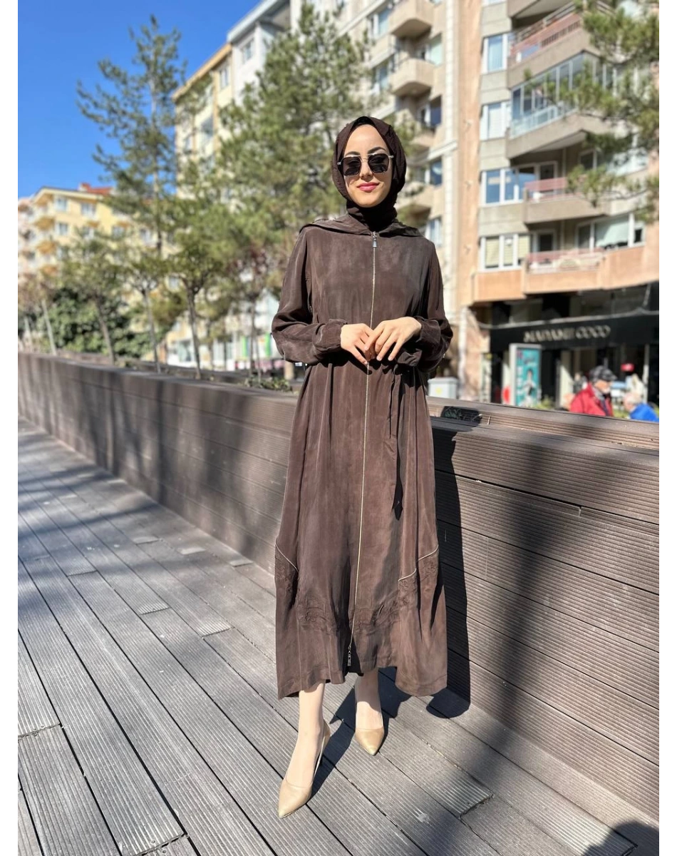 Misswhence 35500 Kahverengi Fermuar Ve Desenli Ferace