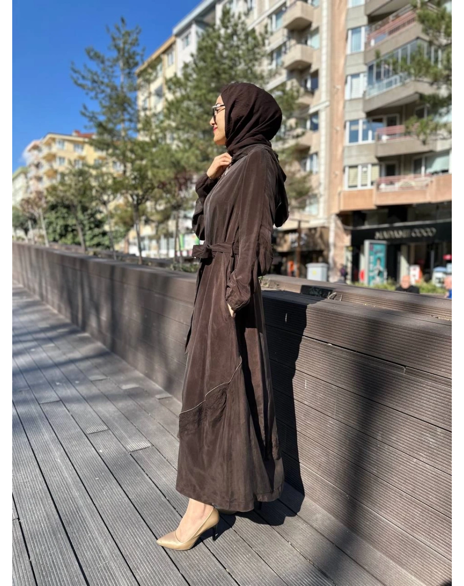 Misswhence 35500 Kahverengi Fermuar Ve Desenli Ferace