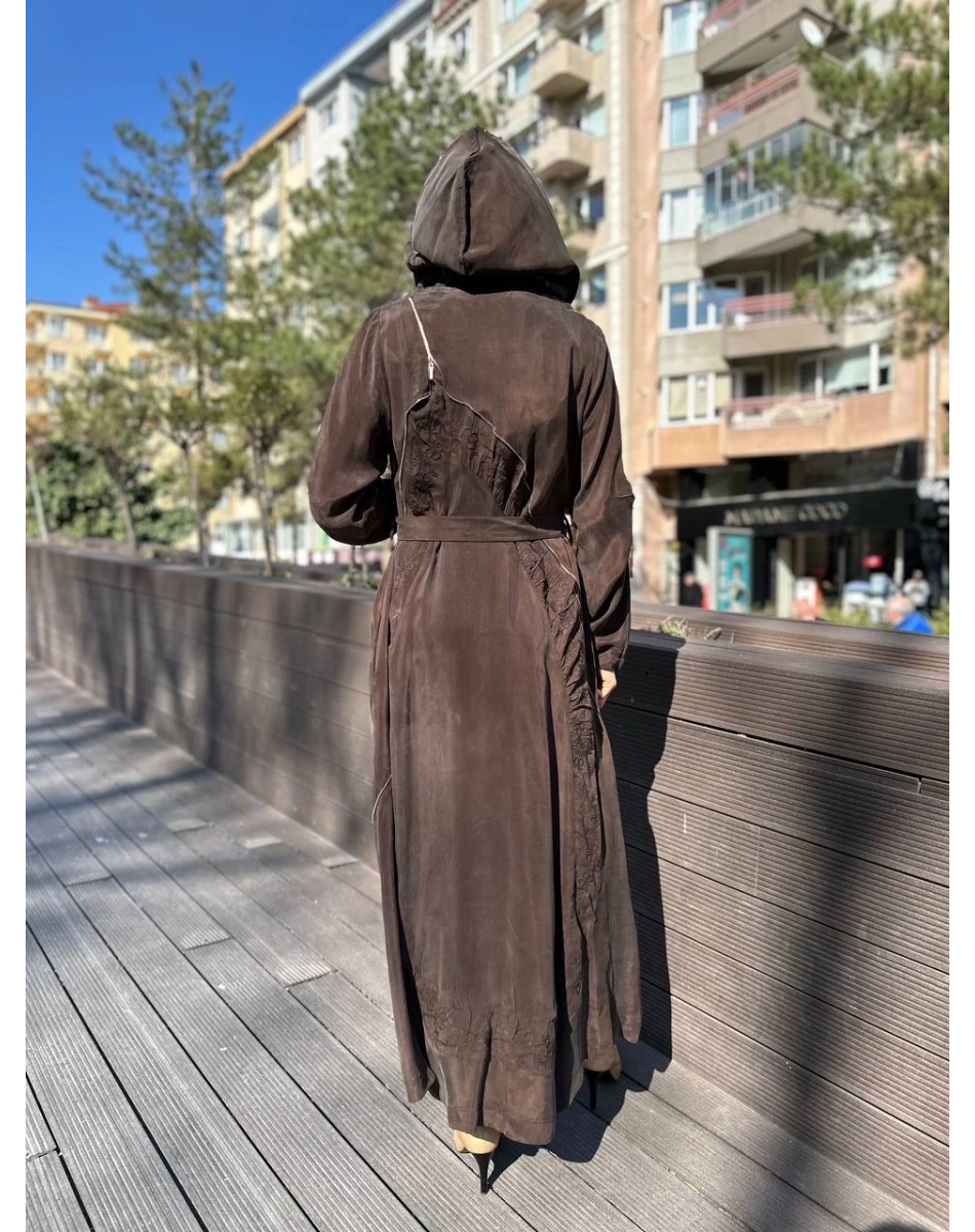 Misswhence 35500 Kahverengi Fermuar Ve Desenli Ferace