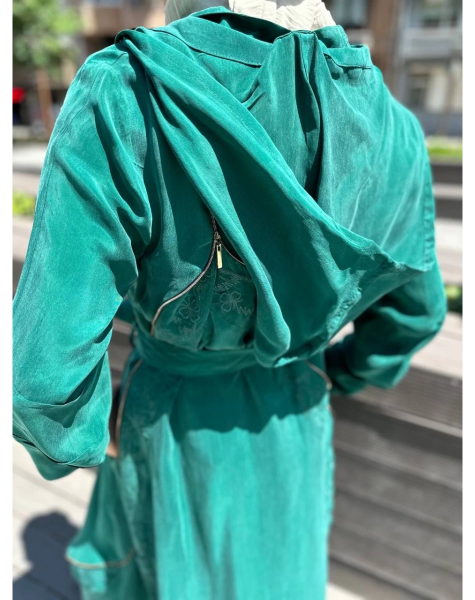 Misswhence 35500 Yeşil Fermuar Ve Desenli Ferace