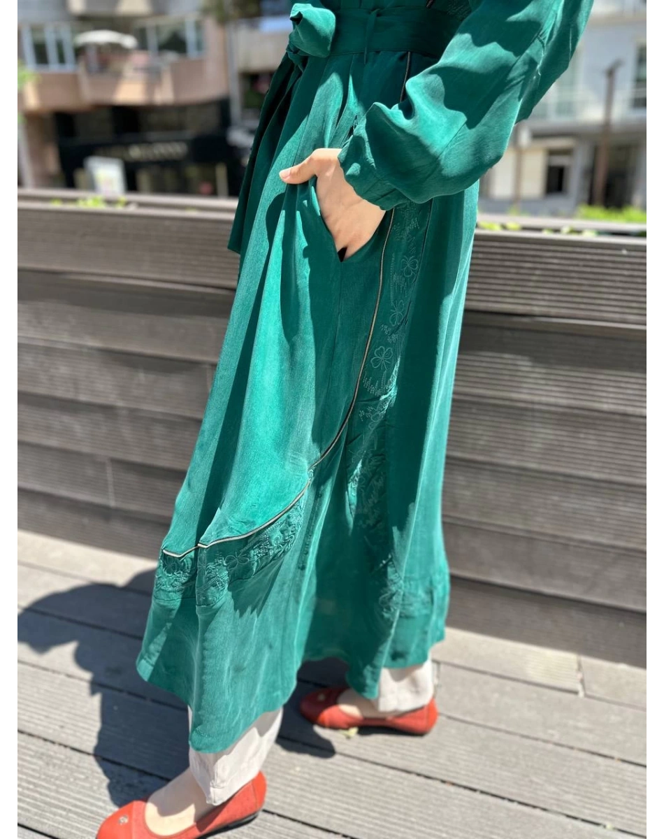 Misswhence 35500 Yeşil Fermuar Ve Desenli Ferace