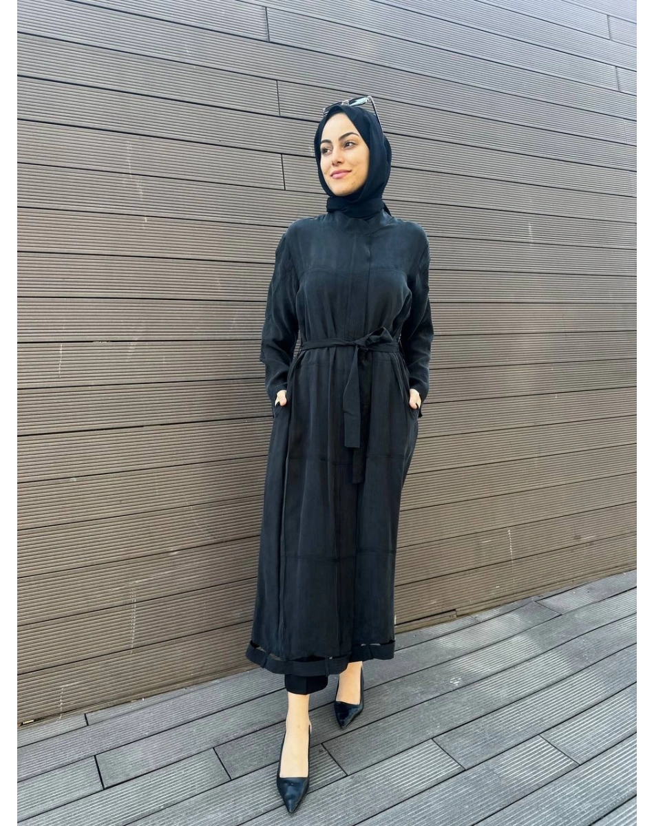 Misswhence 35501 Siyah Etek Ucu Detaylı İpek Kap