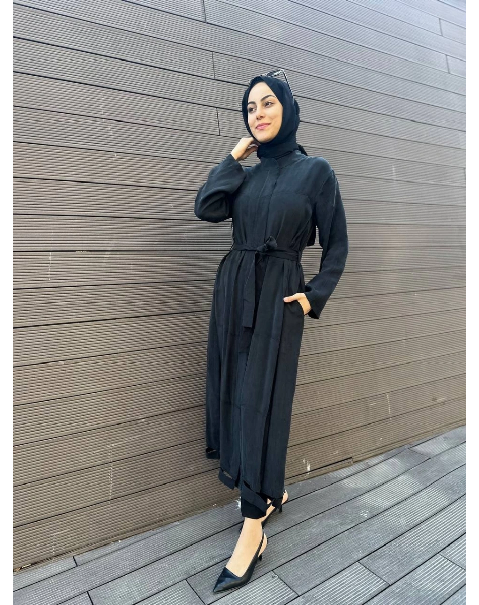 Misswhence 35501 Siyah Etek Ucu Detaylı İpek Kap