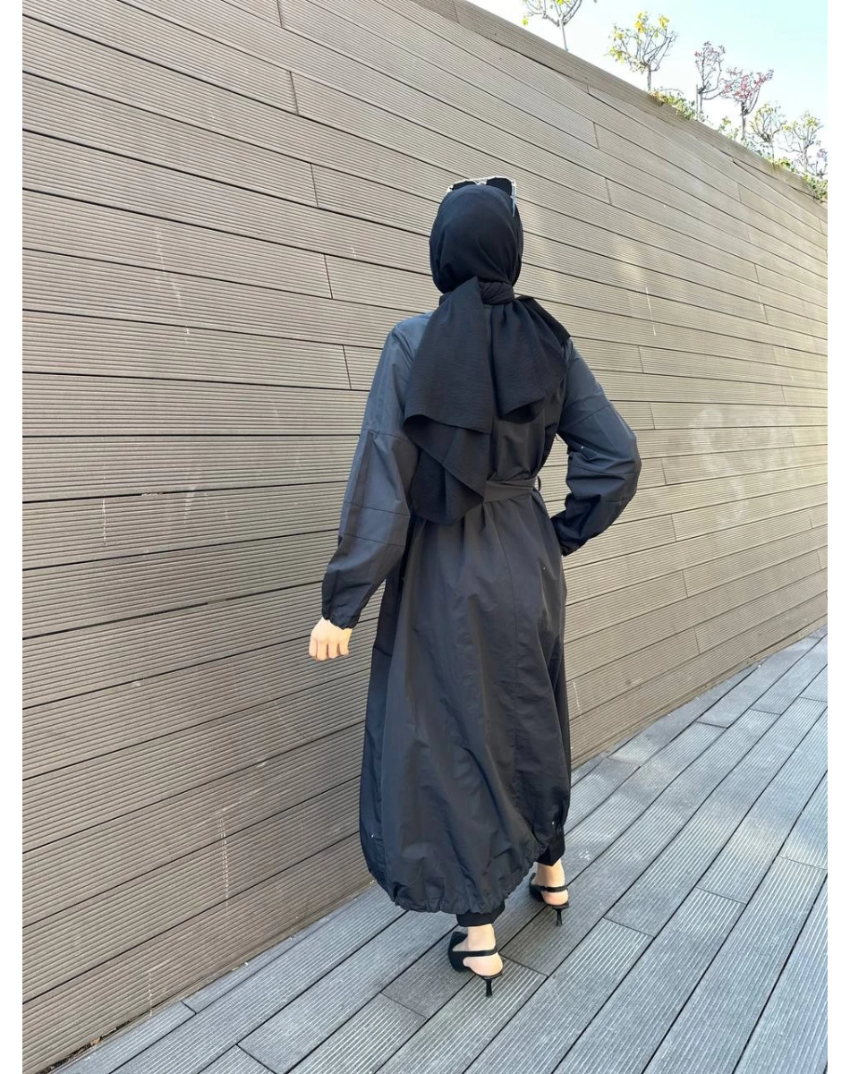 Misswhence 35503 Siyah Etek Ucu Büzgülü Yırtmaçlı Kap