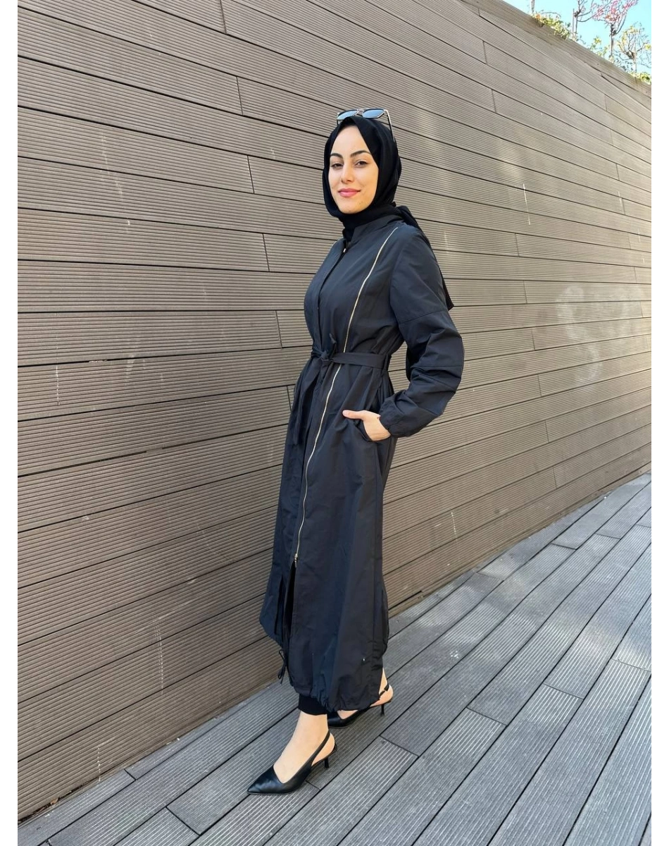 Misswhence 35503 Siyah Etek Ucu Büzgülü Yırtmaçlı Kap