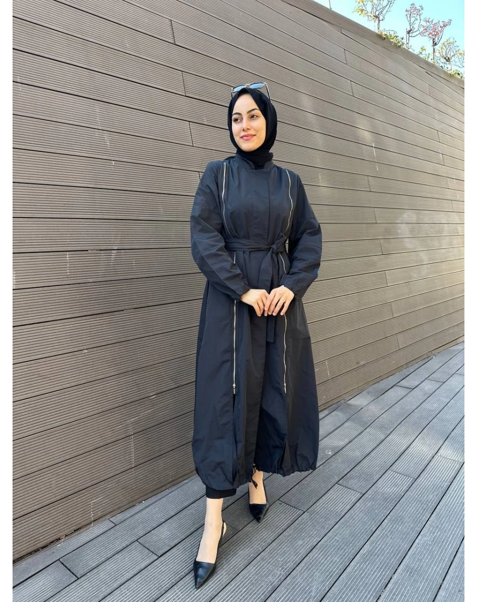 Misswhence 35503 Siyah Etek Ucu Büzgülü Yırtmaçlı Kap