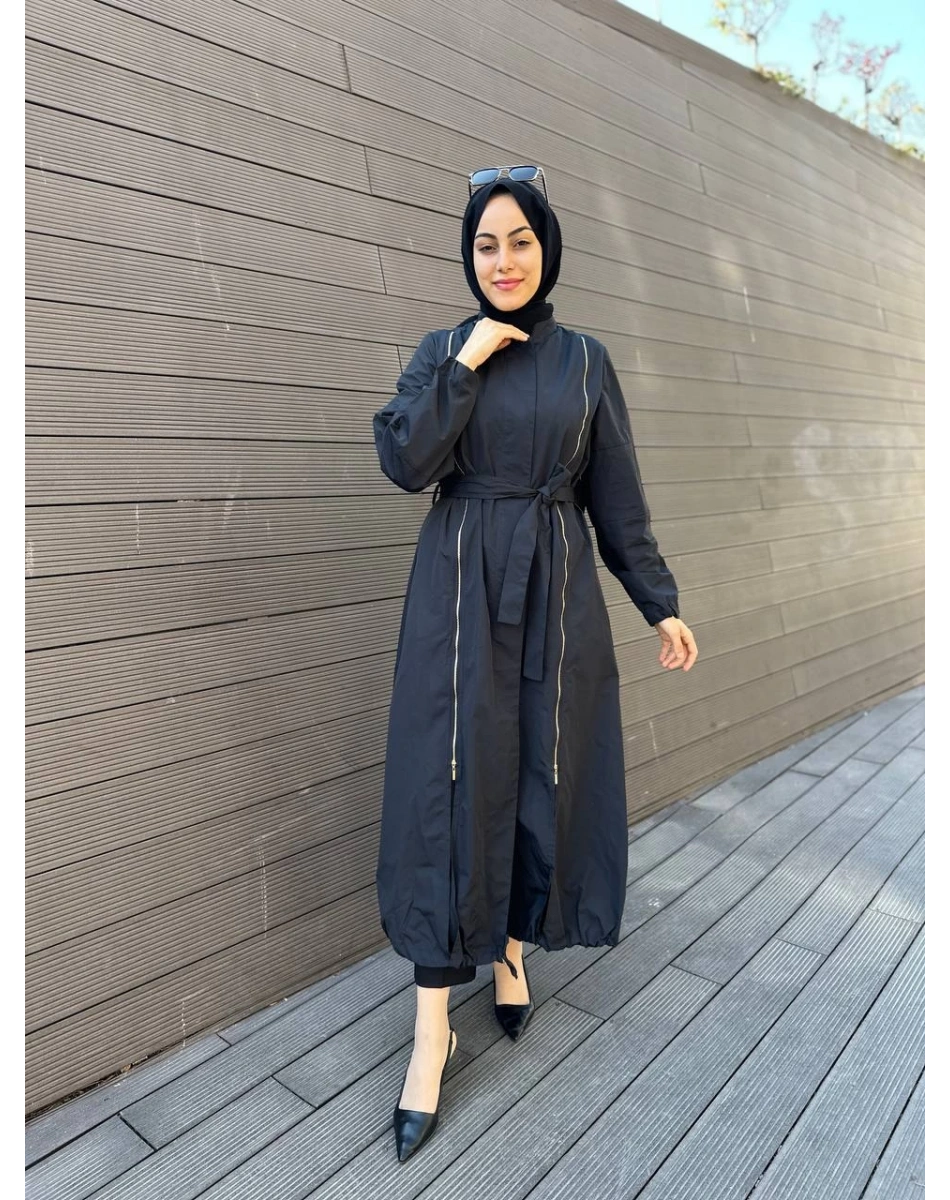 Misswhence 35503 Siyah Etek Ucu Büzgülü Yırtmaçlı Kap