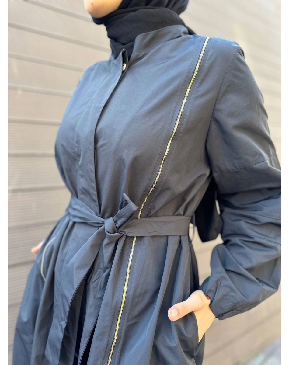 Misswhence 35503 Siyah Etek Ucu Büzgülü Yırtmaçlı Kap