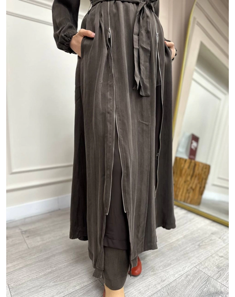 Misswhence 35505 Kahve Fermuar Arası Şifon Detaylı Kap