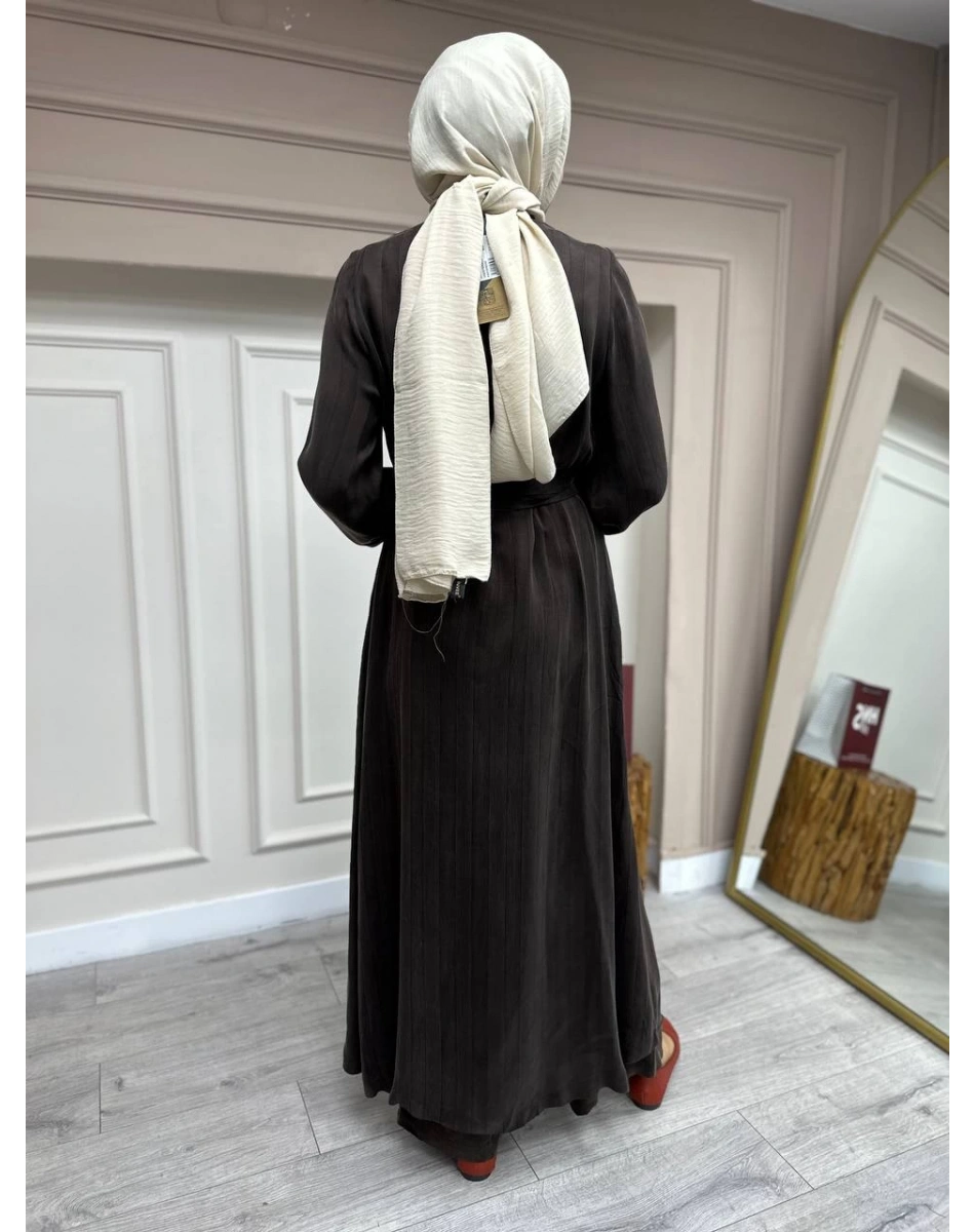 Misswhence 35505 Kahve Fermuar Arası Şifon Detaylı Kap