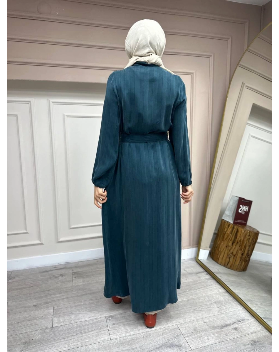 Misswhence 35505 Petrol Fermuar Arası Şifon Detaylı Kap