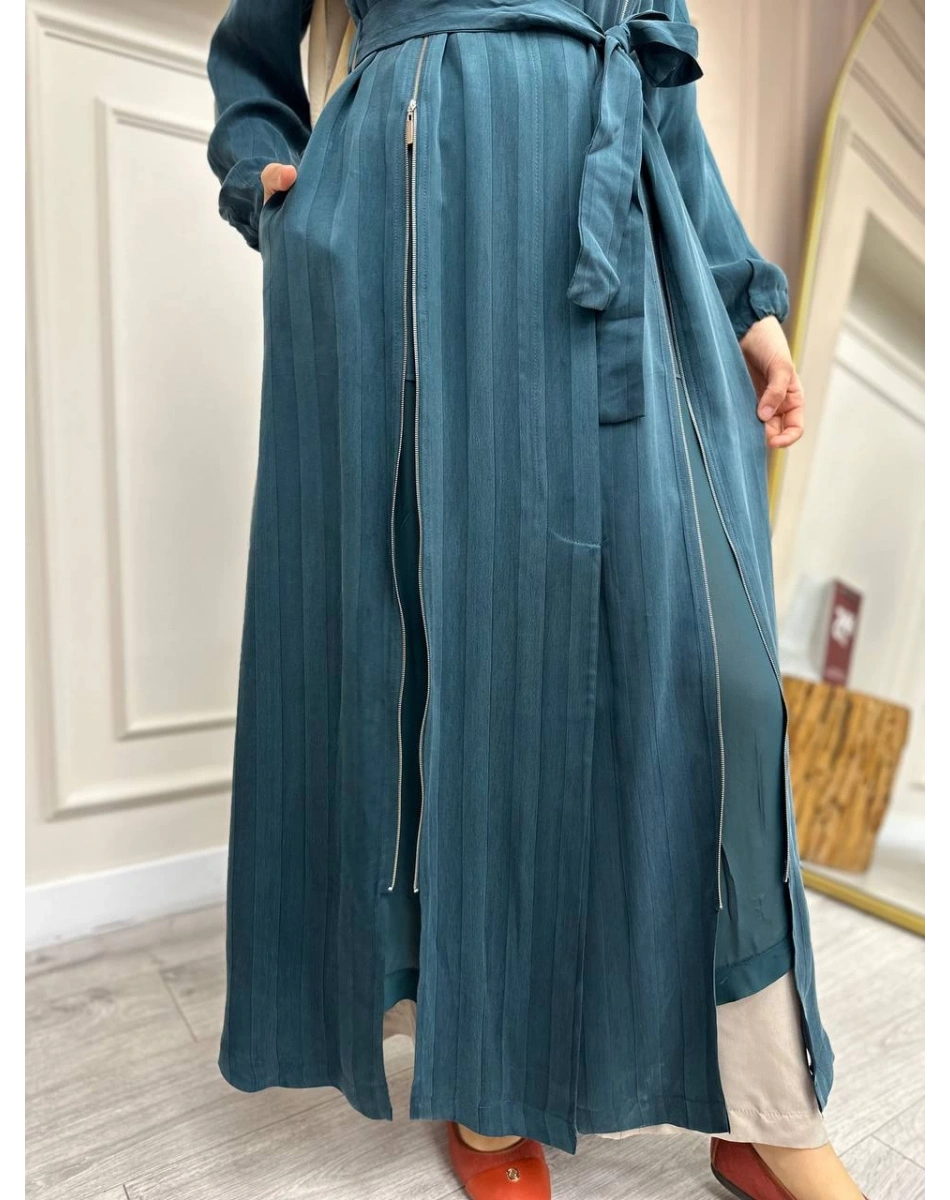 Misswhence 35505 Petrol Fermuar Arası Şifon Detaylı Kap