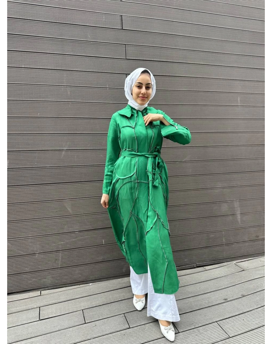 Misswhence 35507 Benetton Yeşil Ters Dikişli İpek Keten Kap