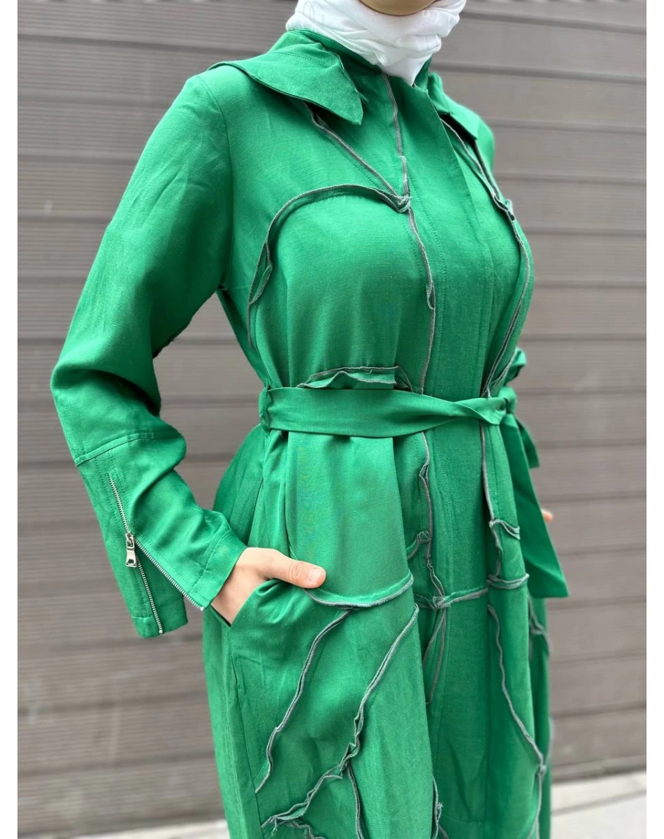 Misswhence 35507 Benetton Yeşil Ters Dikişli İpek Keten Kap