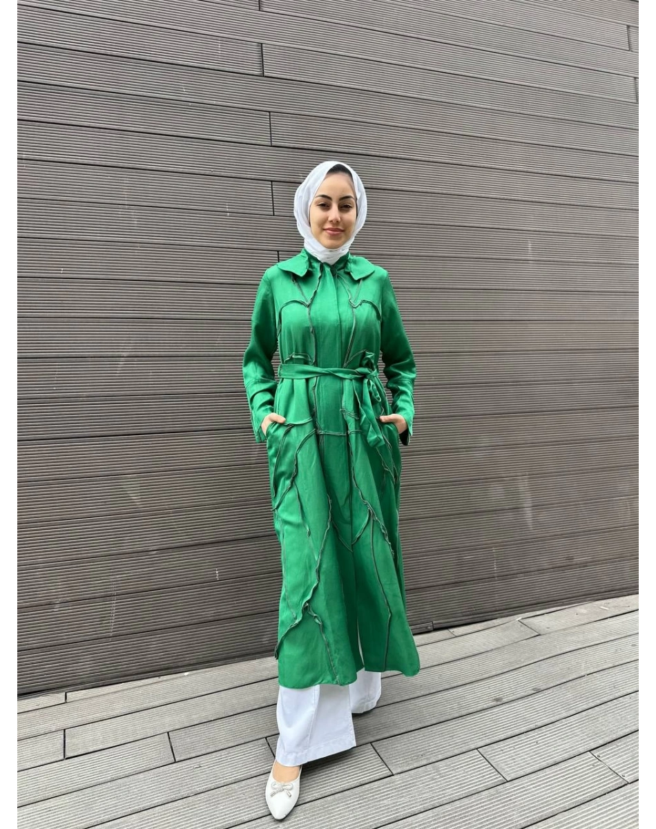 Misswhence 35507 Benetton Yeşil Ters Dikişli İpek Keten Kap