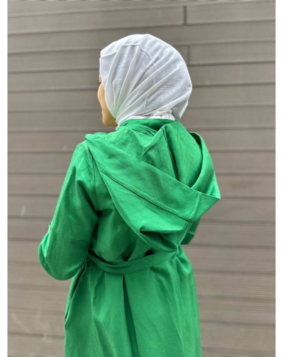 Misswhence 35507 Benetton Yeşil Ters Dikişli İpek Keten Kap