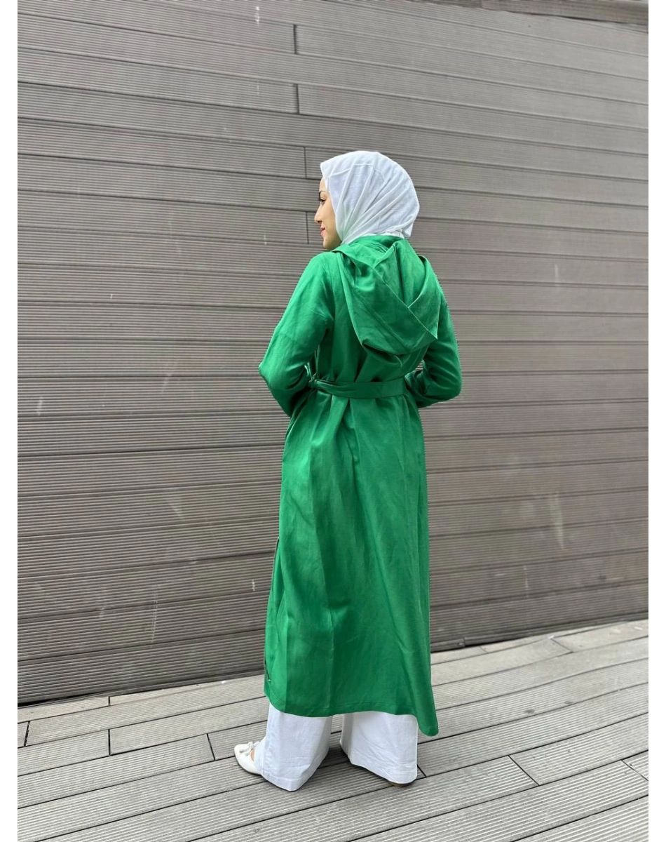 Misswhence 35507 Benetton Yeşil Ters Dikişli İpek Keten Kap