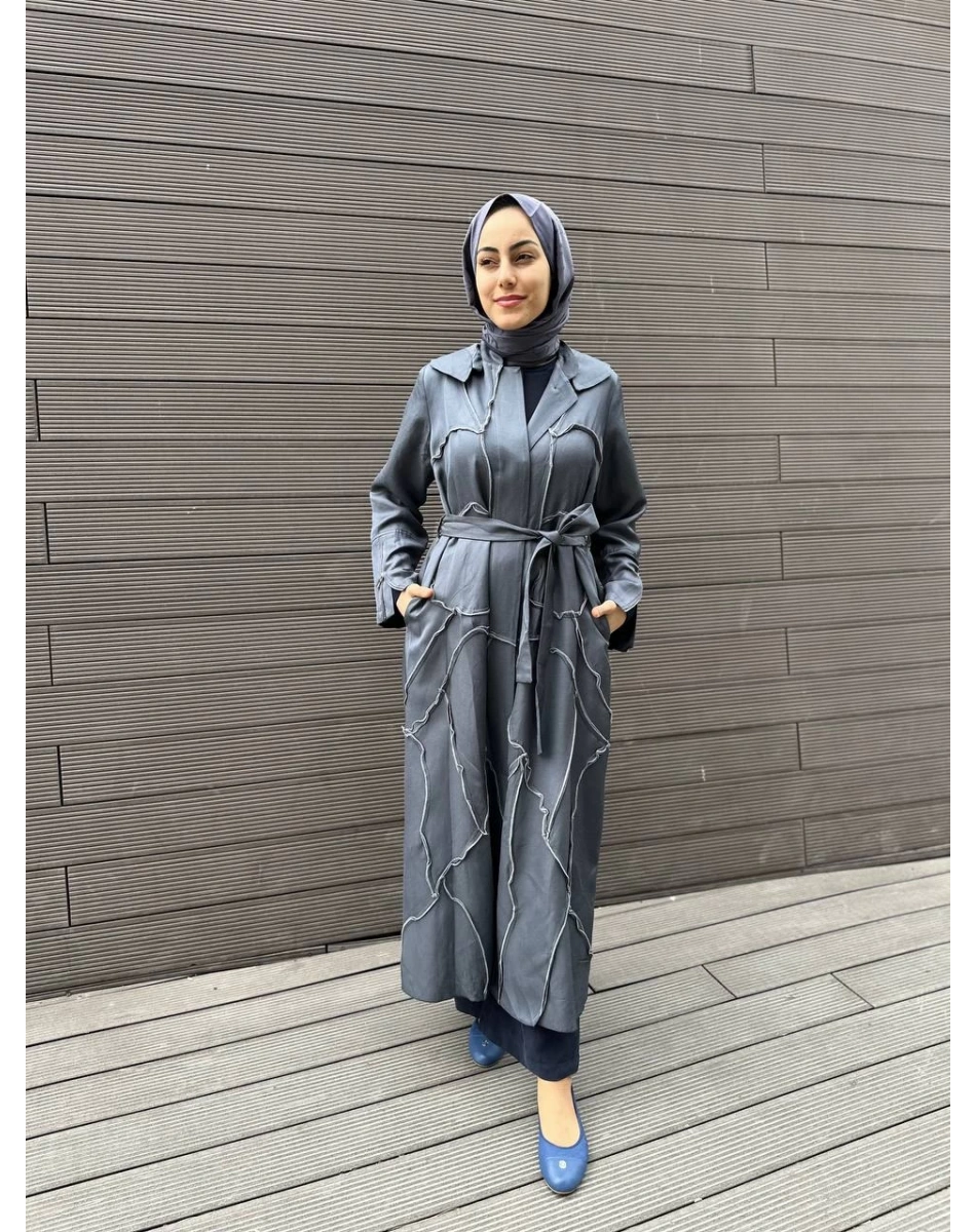 Misswhence 35507 Gri Ters Dikişli İpek Keten Kap