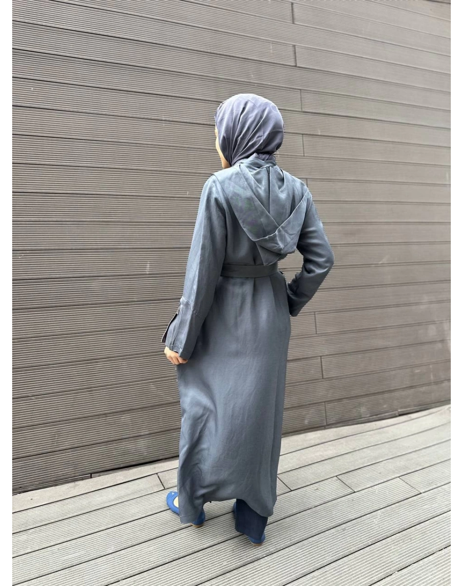 Misswhence 35507 Gri Ters Dikişli İpek Keten Kap