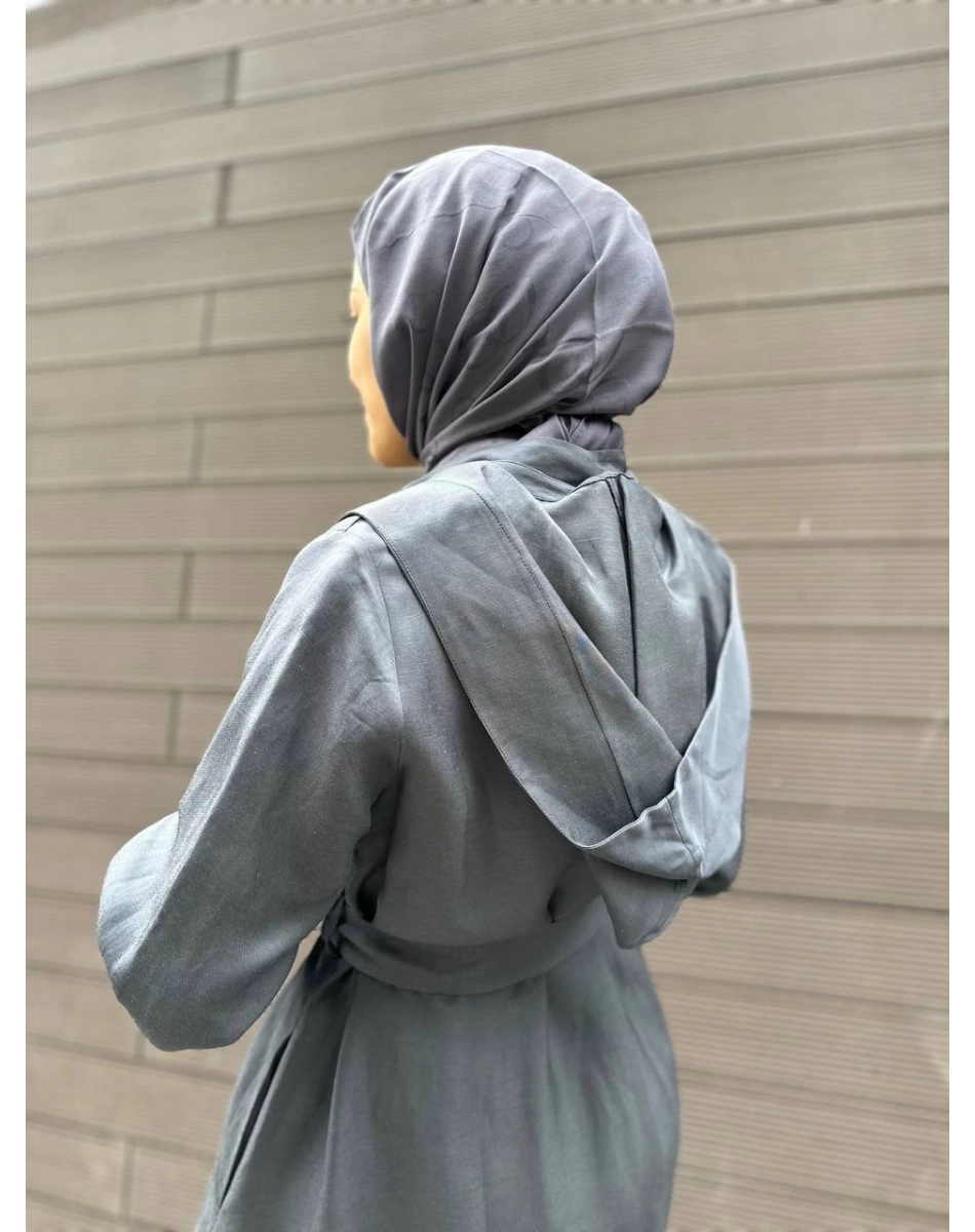 Misswhence 35507 Gri Ters Dikişli İpek Keten Kap