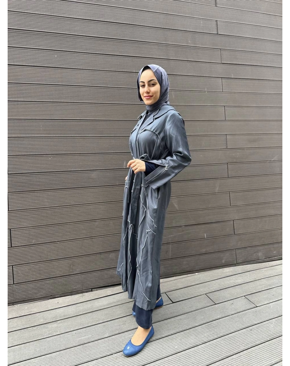 Misswhence 35507 Gri Ters Dikişli İpek Keten Kap