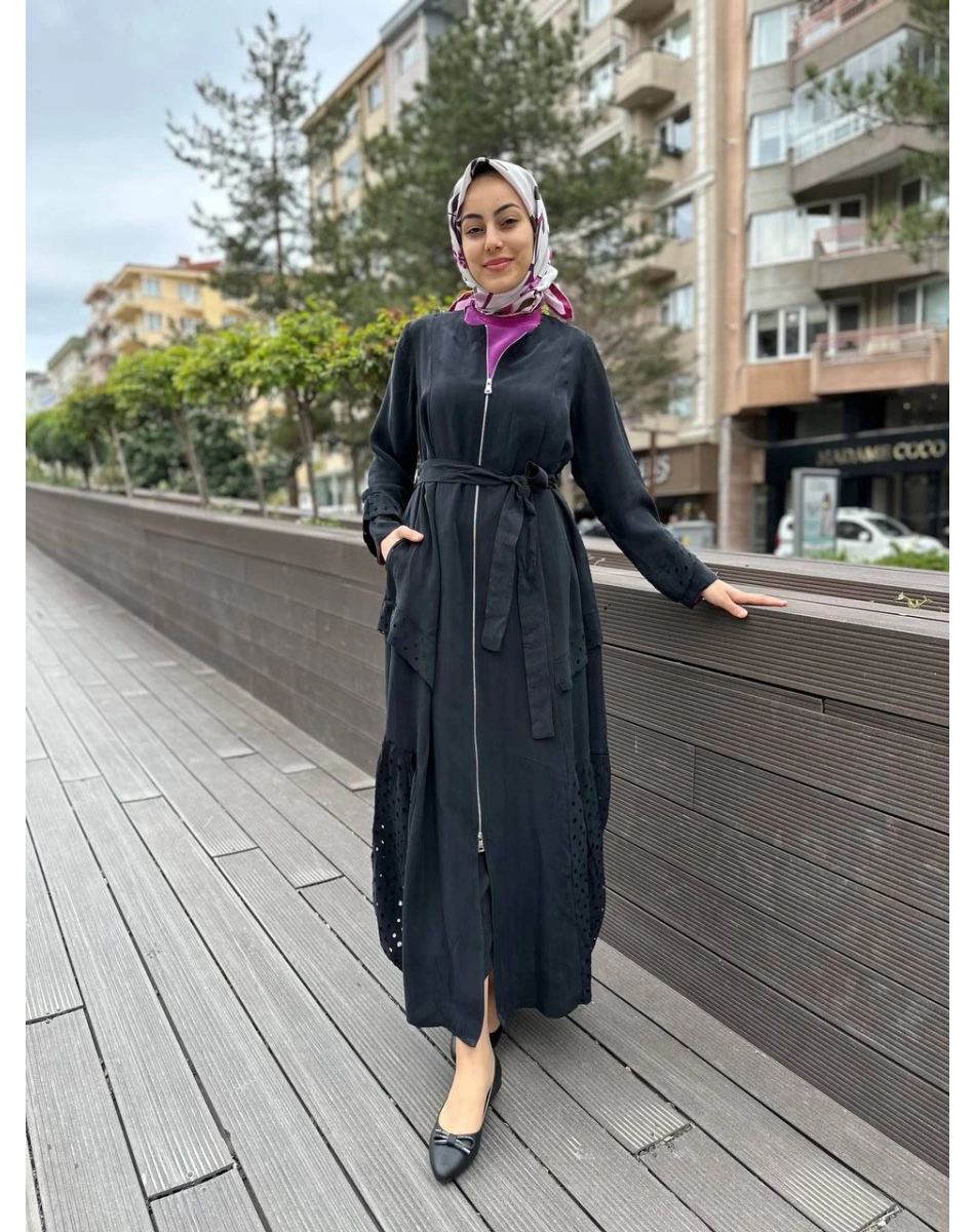 Misswhence 35511 Siyah Lazer Detay İpek Kap