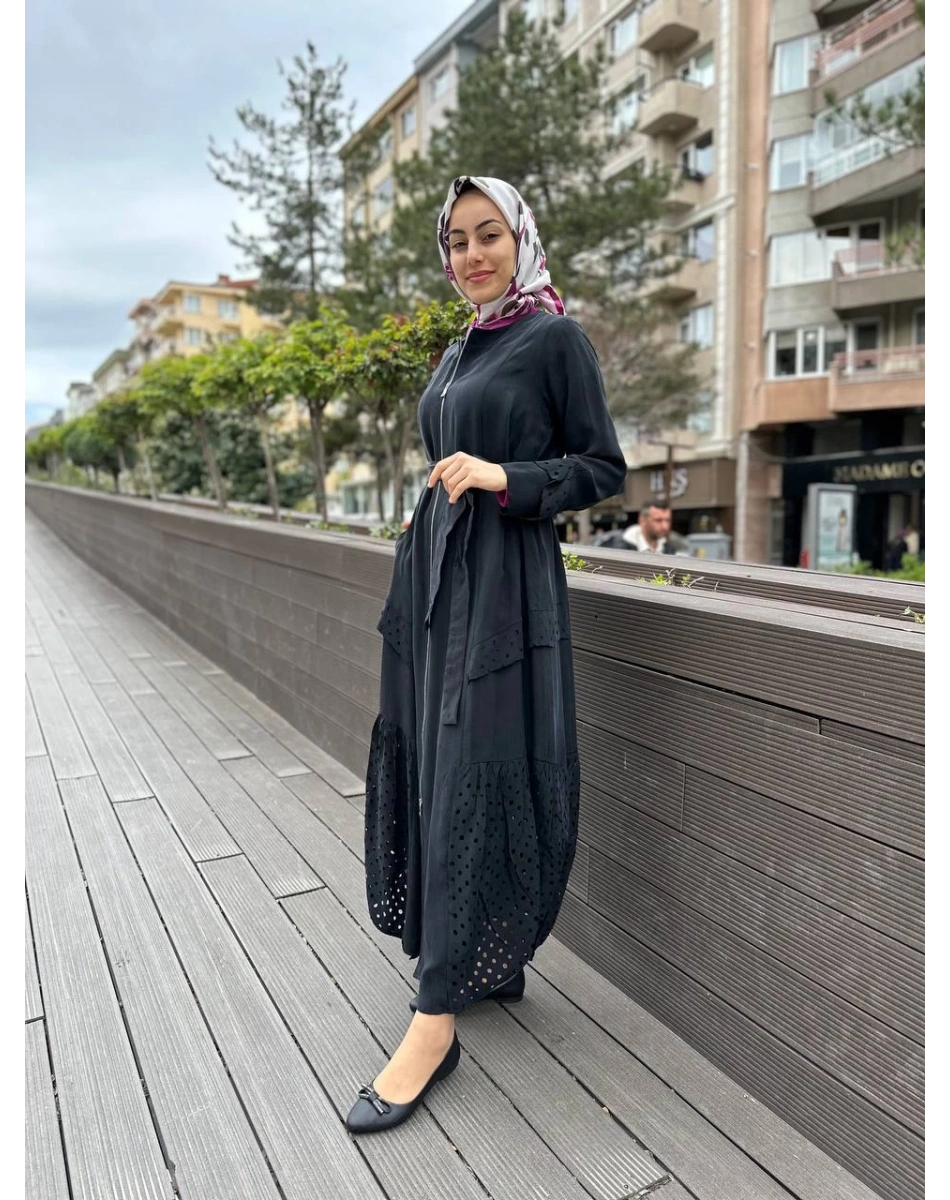 Misswhence 35511 Siyah Lazer Detay İpek Kap