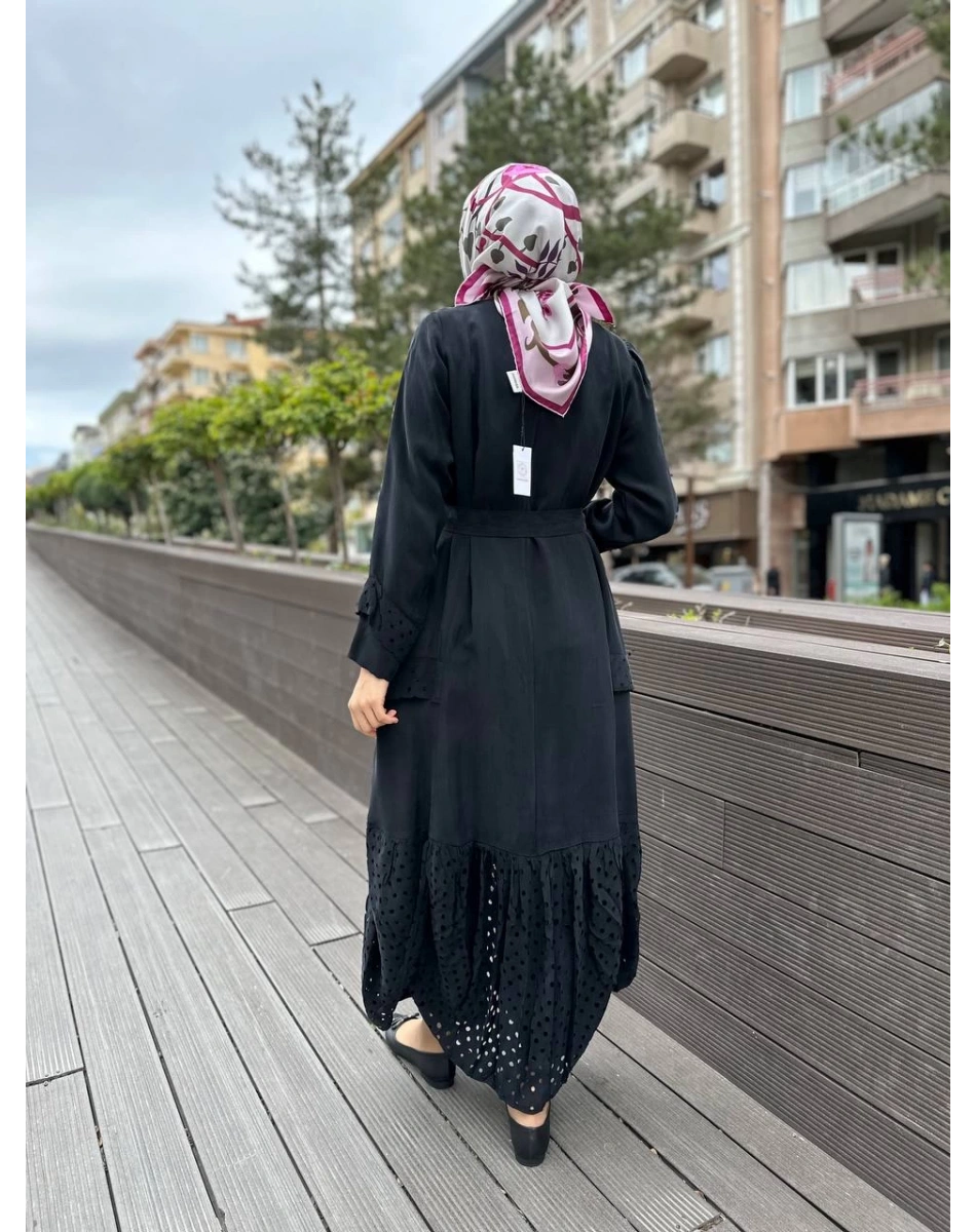 Misswhence 35511 Siyah Lazer Detay İpek Kap