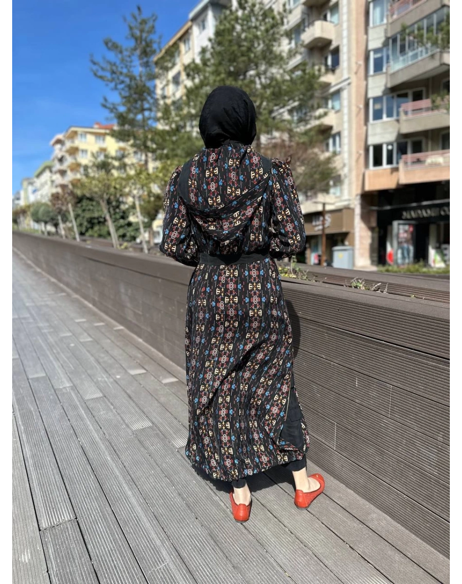 Misswhence 35513 Siyah Etnik Desenli İpek Kap