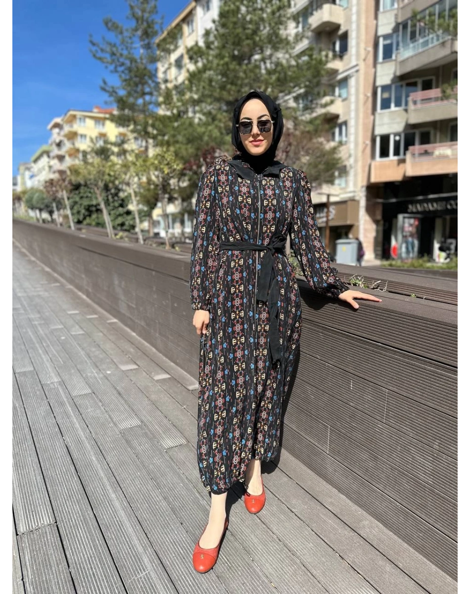 Misswhence 35513 Siyah Etnik Desenli İpek Kap