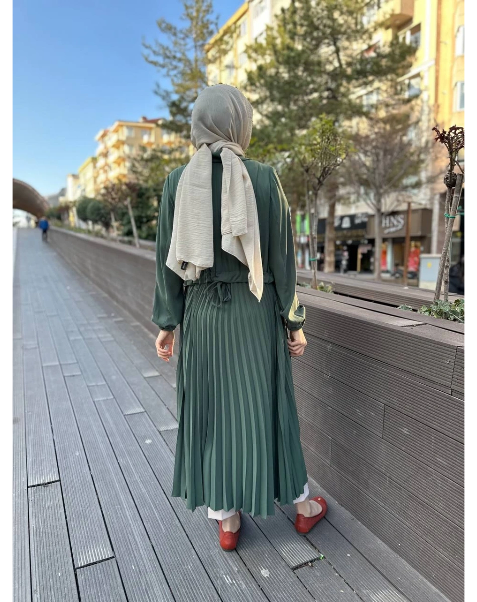 Misswhence 35516 Yeşil Arkası Pilise Detaylı Kap