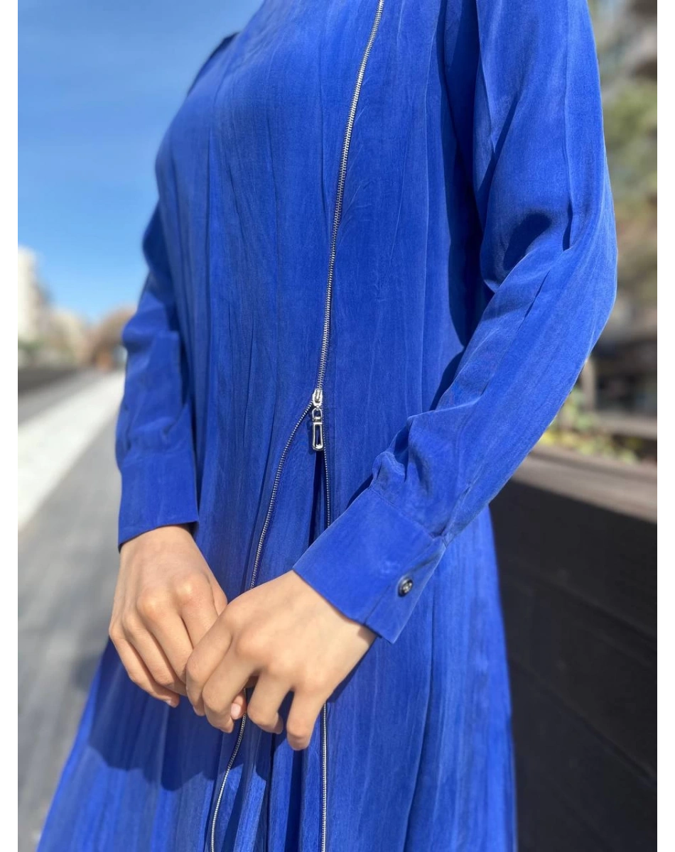 Misswhence 35800 Saks Fermuar Detaylı İpek Elbise