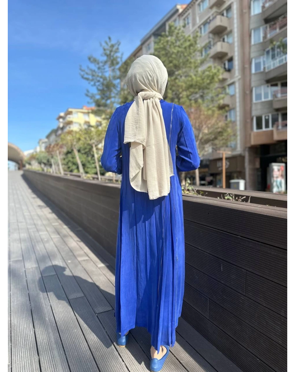 Misswhence 35800 Saks Fermuar Detaylı İpek Elbise