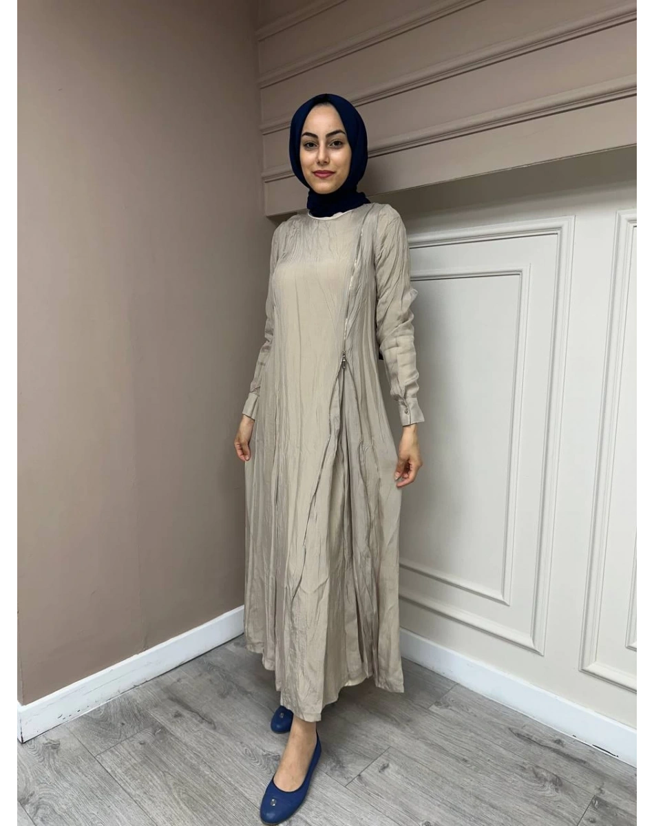 Misswhence 35800 Taş Fermuar Detaylı İpek Elbise