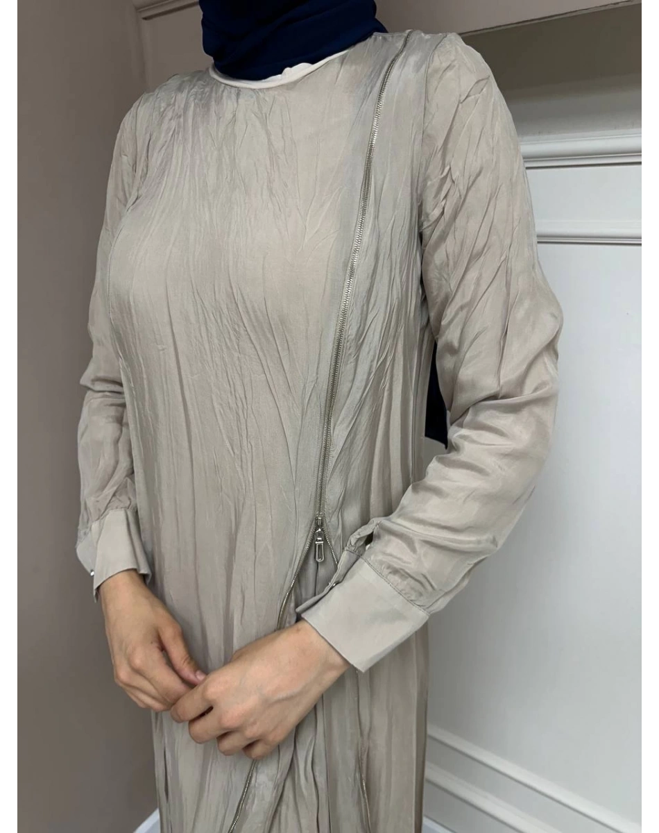 Misswhence 35800 Taş Fermuar Detaylı İpek Elbise