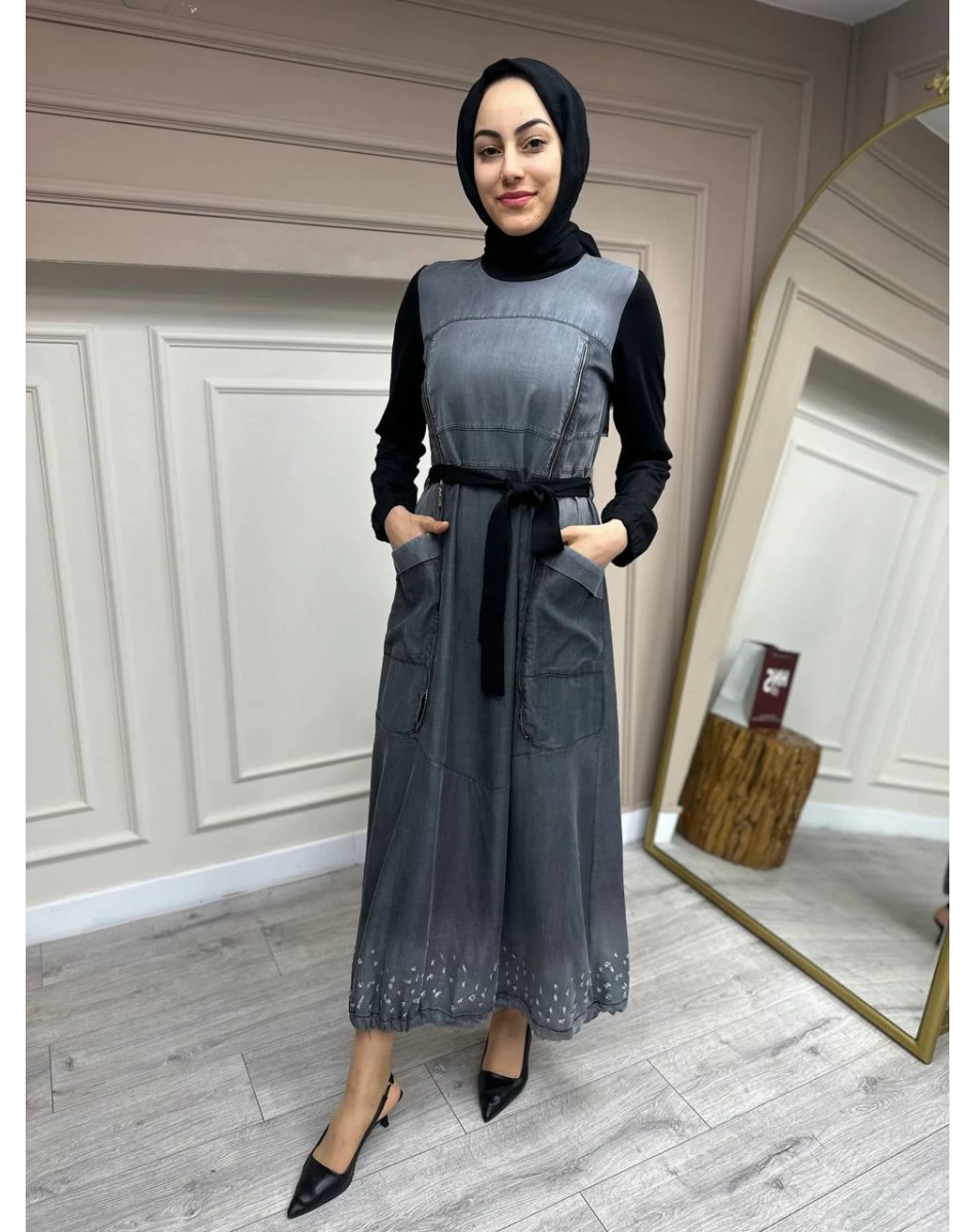 Misswhence 35807 Siyah Kot Elbise