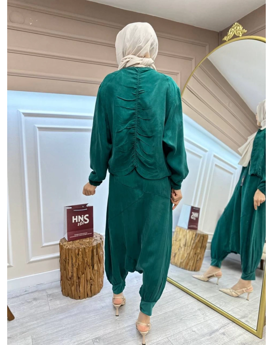 Misswhence 35823 Zümrüt Ceketli İpek Tulum Takım