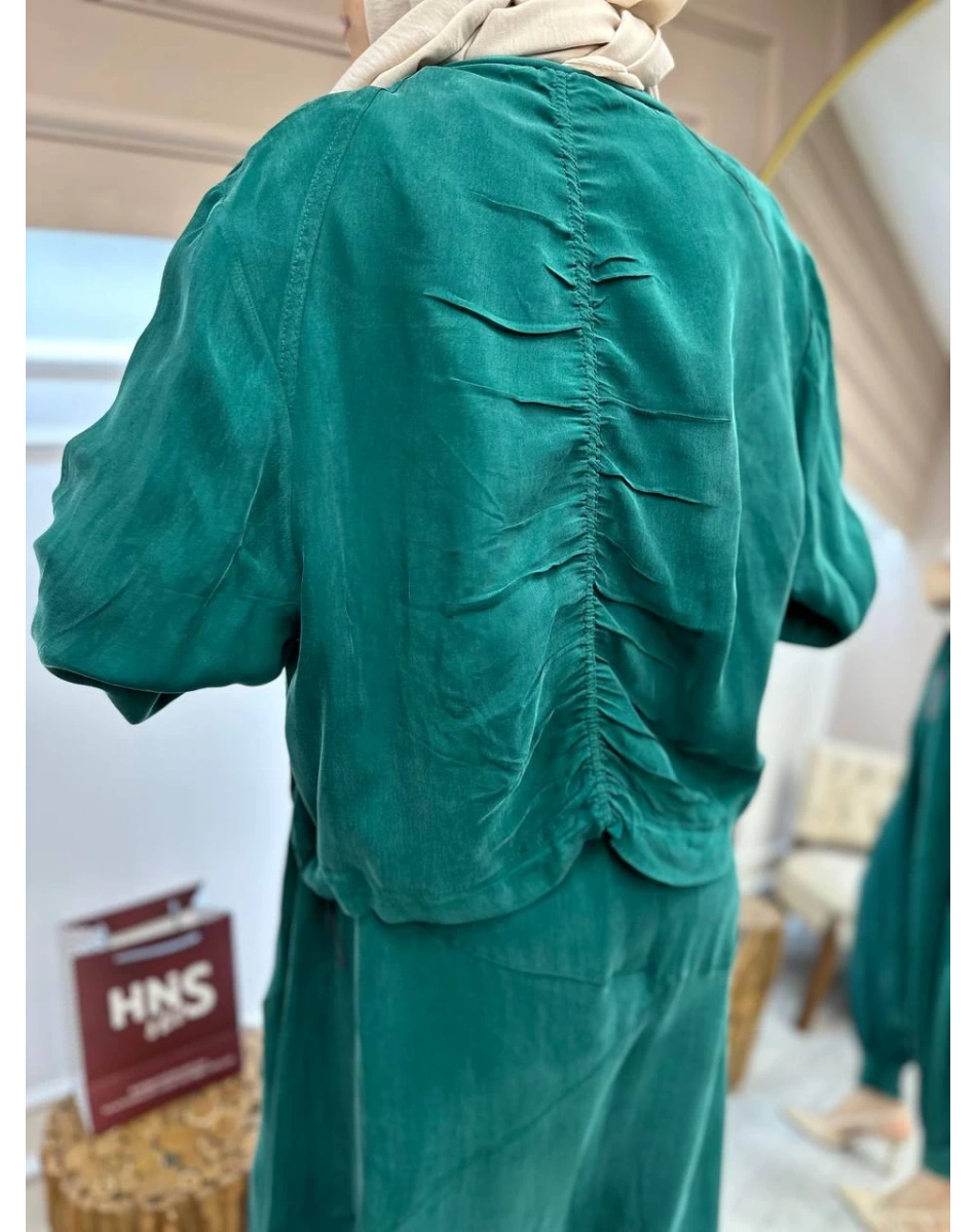 Misswhence 35823 Zümrüt Ceketli İpek Tulum Takım