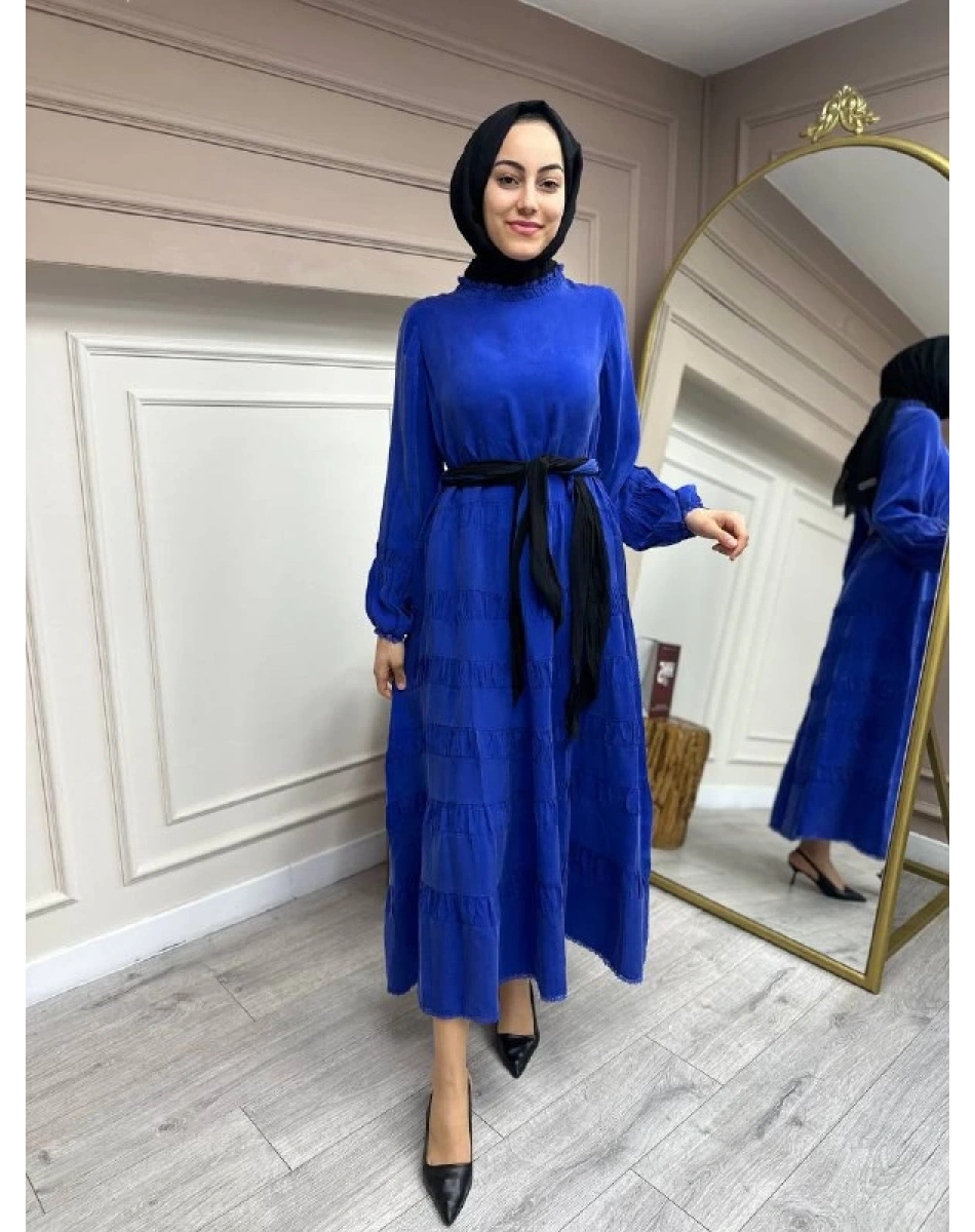 Misswhence 35830 Sax Eteği Detaylı Elbise