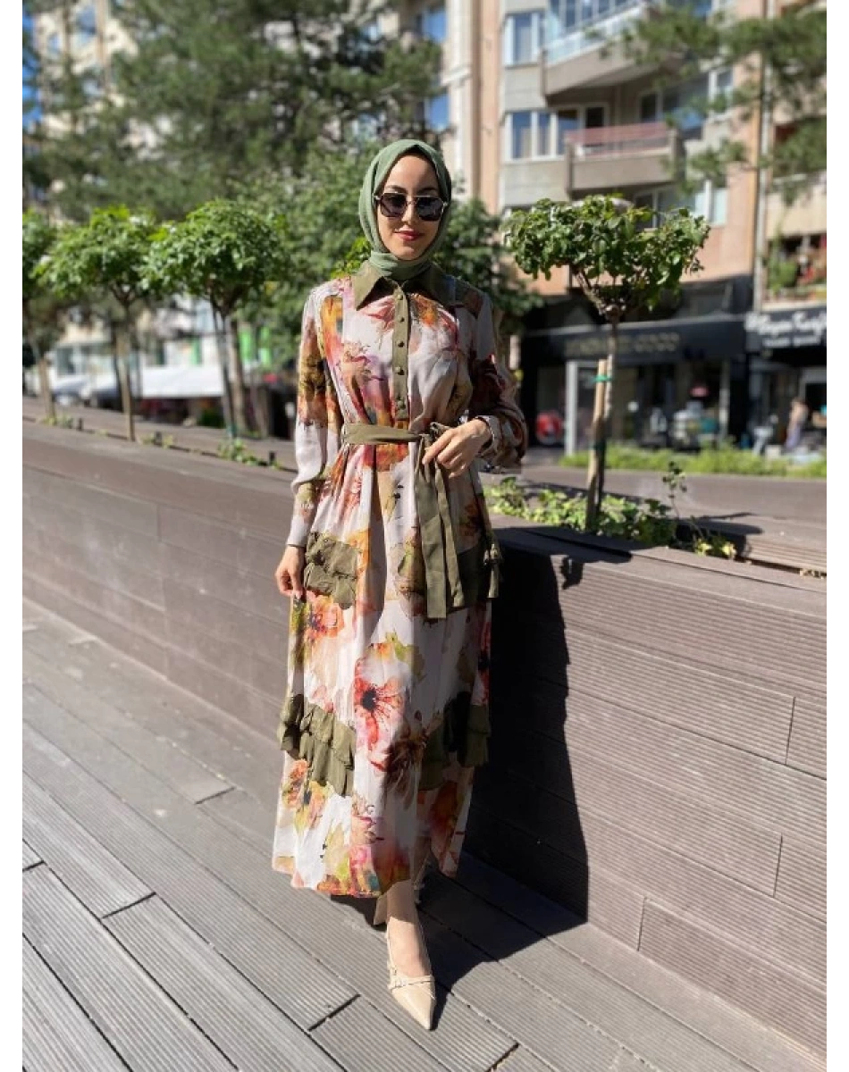 Misswhence 35850 Orjinal Fırfır Detaylı İpek Elbise