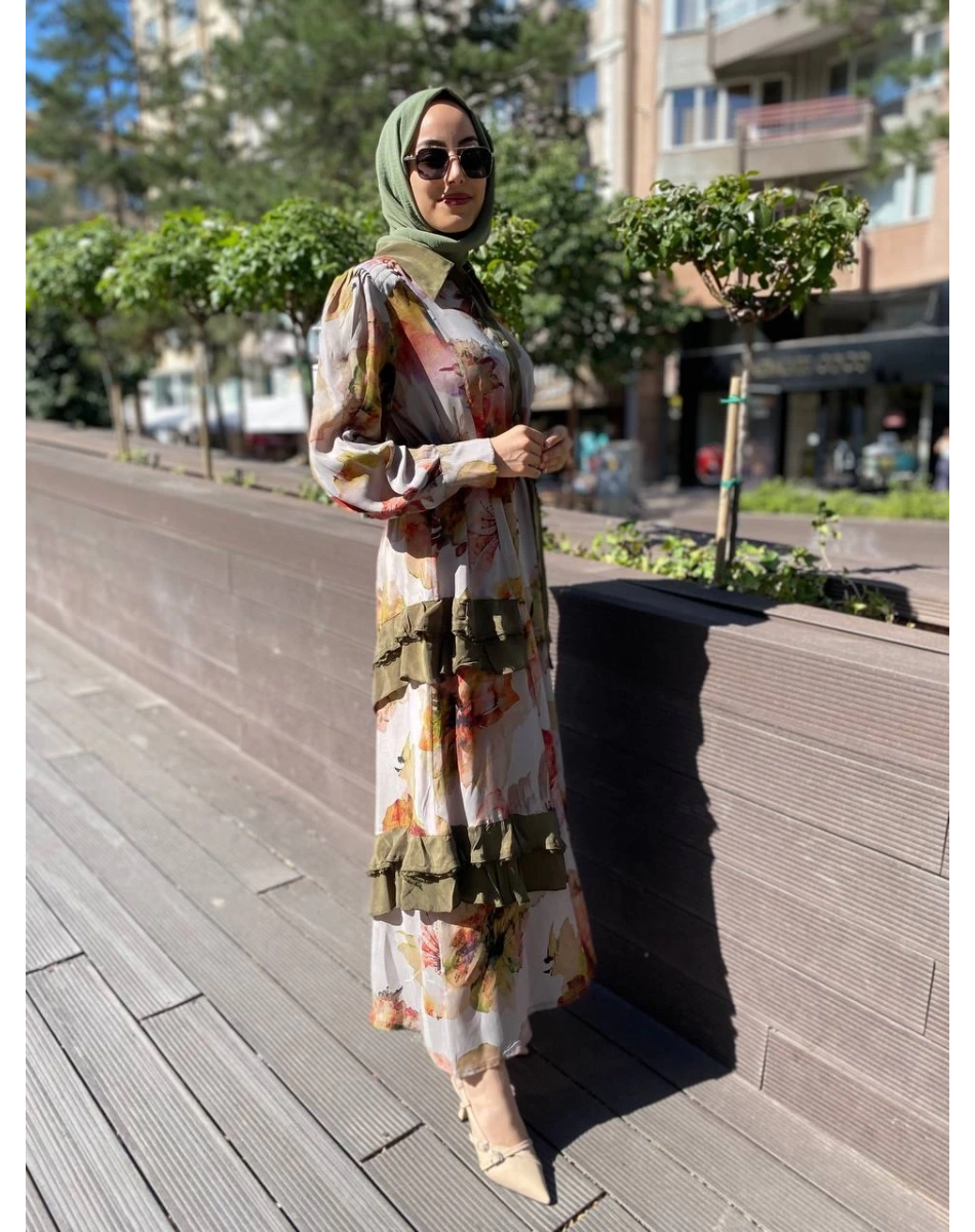 Misswhence 35850 Orjinal Fırfır Detaylı İpek Elbise