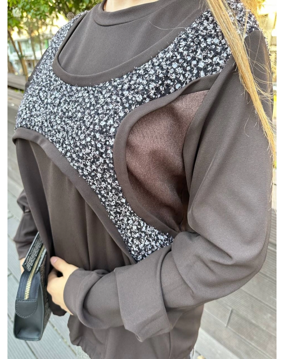 Misswhence 36000 Kahverengi Patchwork Bluz