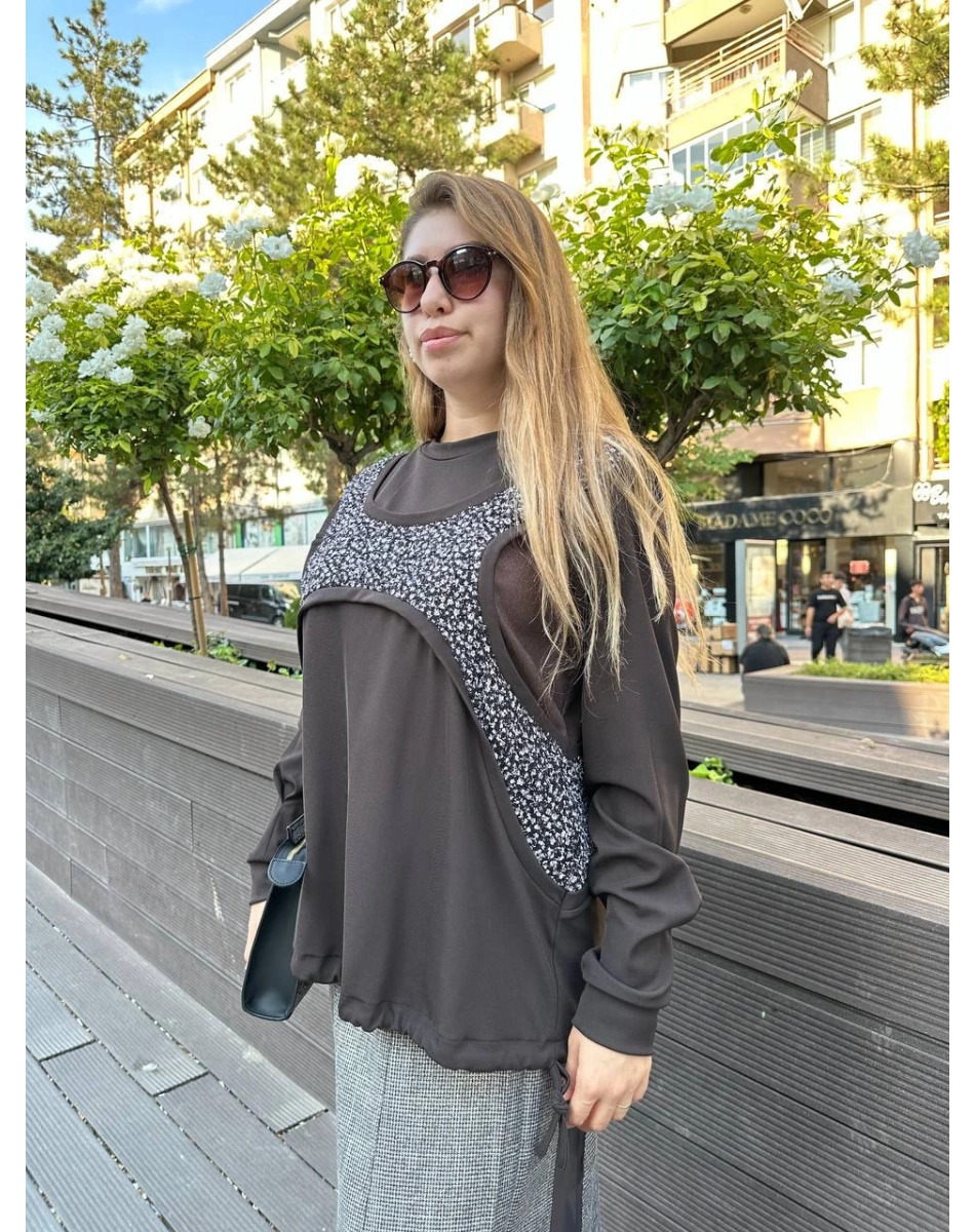 Misswhence 36000 Kahverengi Patchwork Bluz